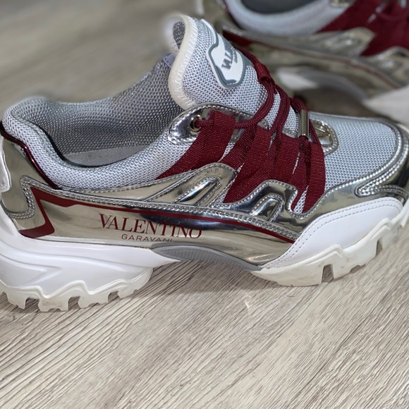 VALENTINO GARAVANI Sneaker Climber Sliver/Burgundy EUR 38.5 USA W8-8.5 M 7-7.5 - Picture 9 of 16